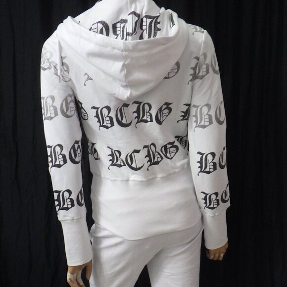 NWT BCBG sz MED LG XL 95% cotton WHITE WITH OMBRE GLITTER LOGO 2PC TRACKSUIT - Picture 15 of 16